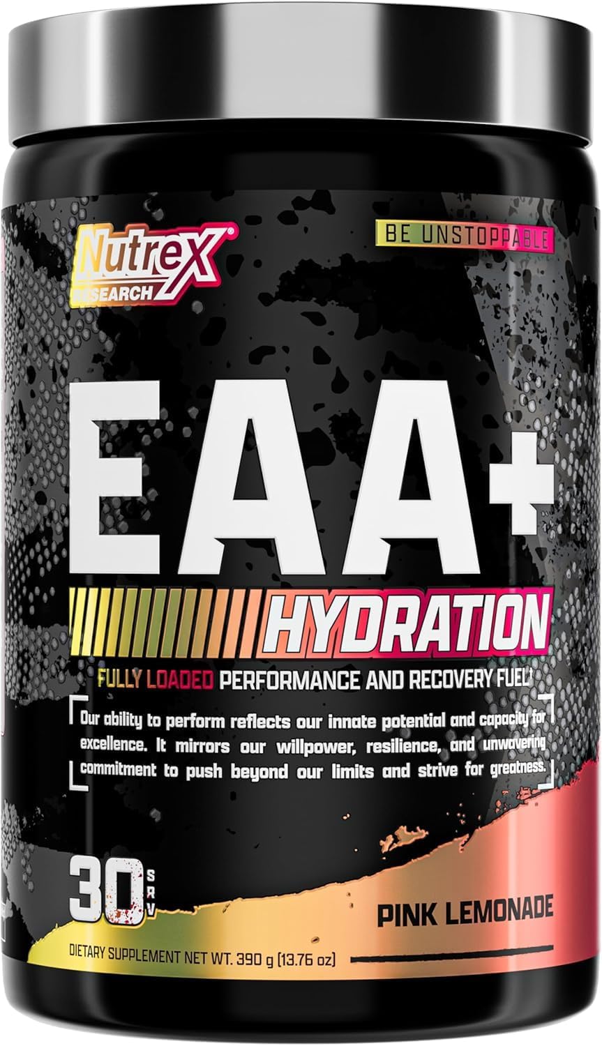 Nutrex Research EAA Hydration Powder for Muscle Recovery and Strength - 8g Amino Acids + Electrolytes - Pink Lemonade Flavor - 30 Servings