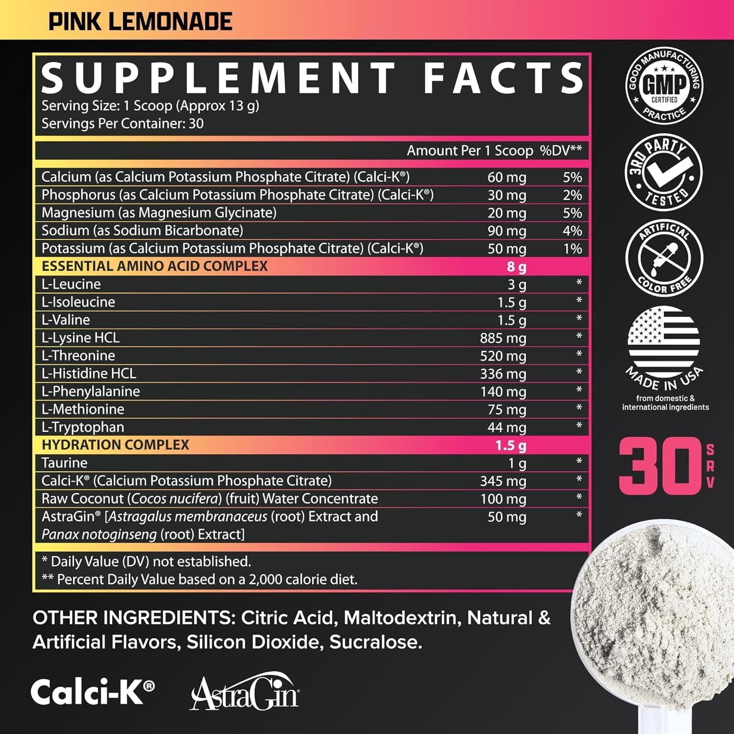 Nutrex Research EAA Hydration Powder for Muscle Recovery and Strength - 8g Amino Acids + Electrolytes - Pink Lemonade Flavor - 30 Servings