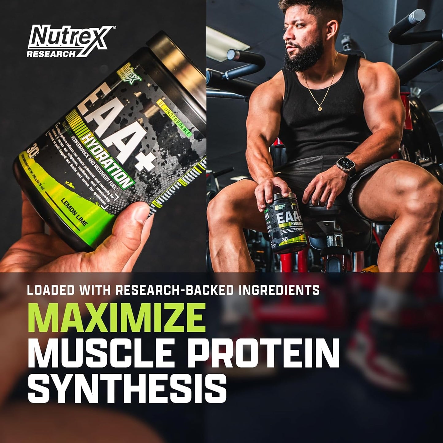 Nutrex Research EAA Hydration Supplement for Muscle Recovery and Endurance - 8G EAAs + Electrolytes - Lemon Lime Flavor - 30 Servings