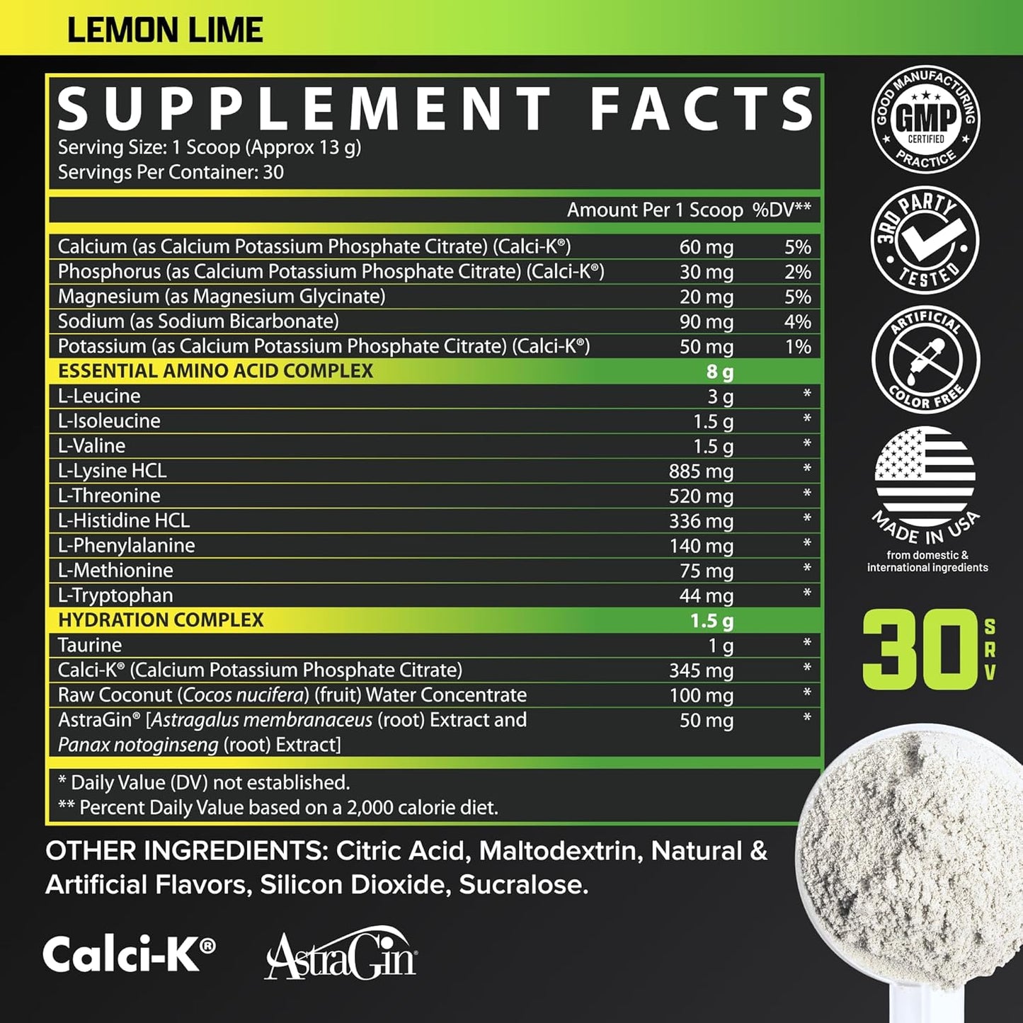 Nutrex Research EAA Hydration Supplement for Muscle Recovery and Endurance - 8G EAAs + Electrolytes - Lemon Lime Flavor - 30 Servings