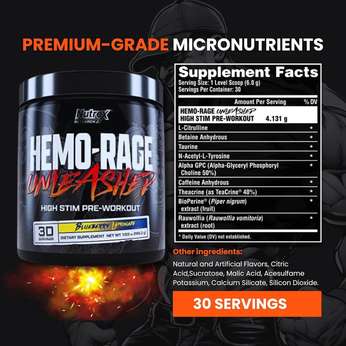 Nutrex Research Hemo-Rage Extreme Pre Workout Powder - Blueberry Lemonade | High-Stim Energy, Focus, Endurance & Pump Booster Supplement - BoostGo Australia