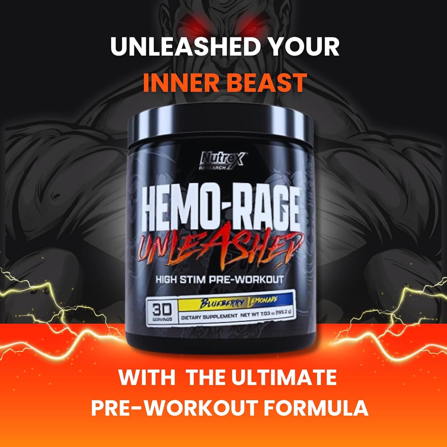 Nutrex Research Hemo-Rage Extreme Pre Workout Powder - Blueberry Lemonade | High-Stim Energy, Focus, Endurance & Pump Booster Supplement - BoostGo Australia