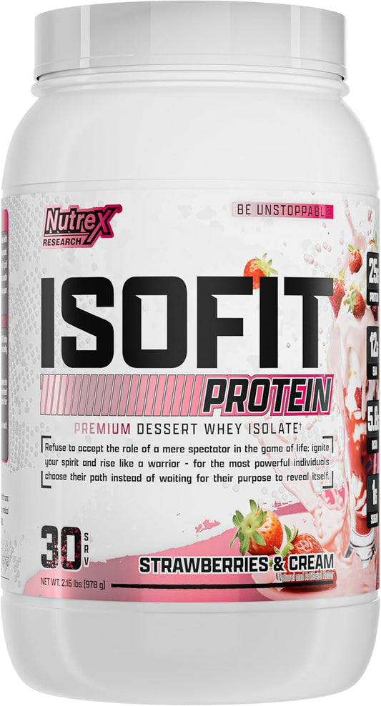Nutrex Research IsoFit Instantized Whey Protein Isolate Powder - Strawberries & Cream Flavor (30 Servings)