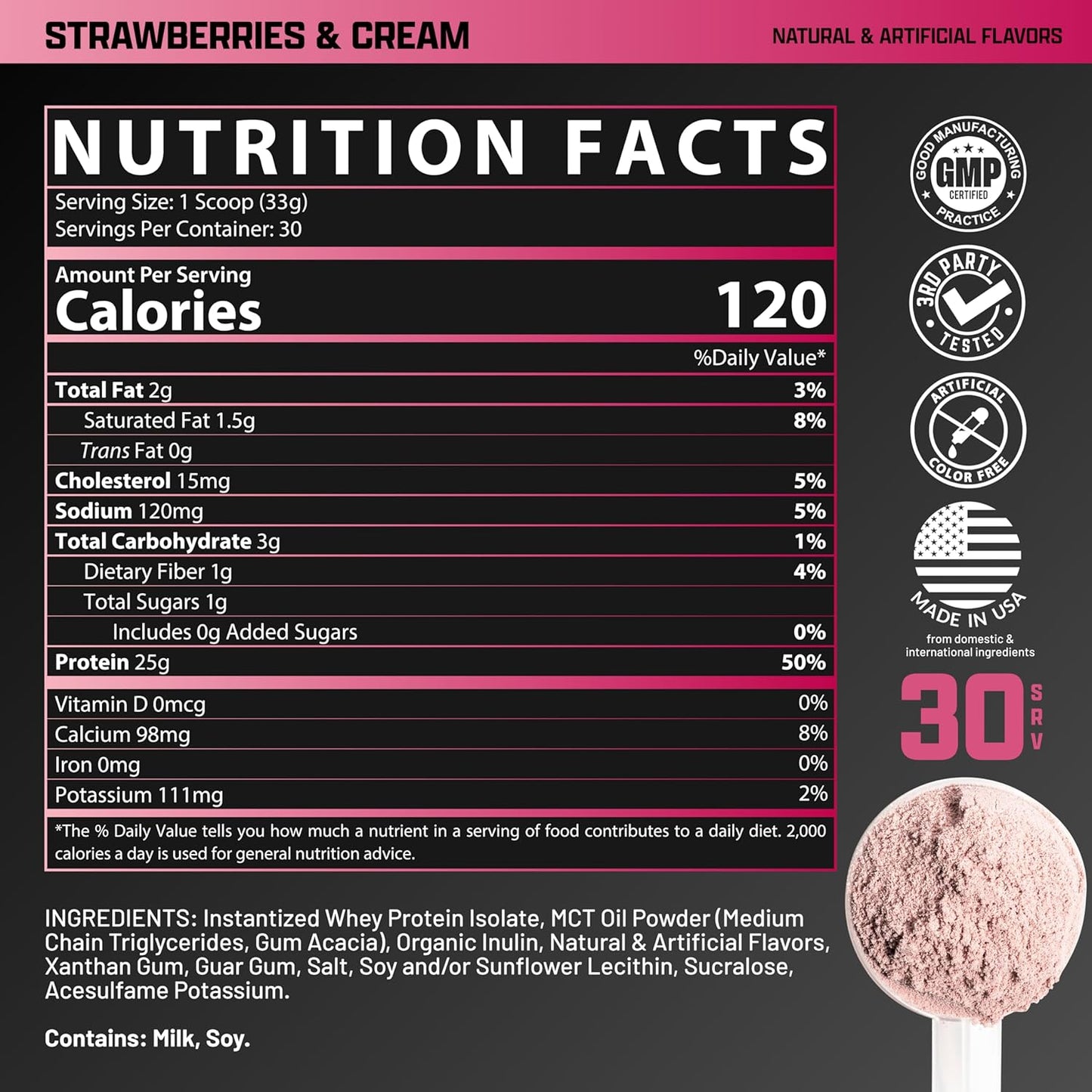 Nutrex Research IsoFit Instantized Whey Protein Isolate Powder - Strawberries & Cream Flavor (30 Servings)