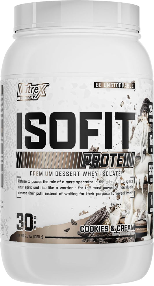 Nutrex Research IsoFit Whey Protein Isolate Powder - Cookies & Cream Flavor, 30 Servings