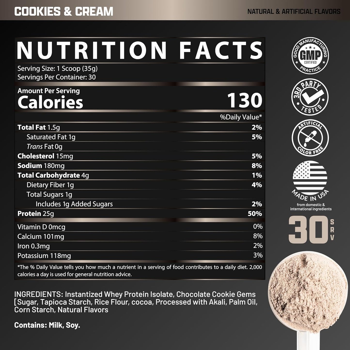 Nutrex Research IsoFit Whey Protein Isolate Powder - Cookies & Cream Flavor, 30 Servings