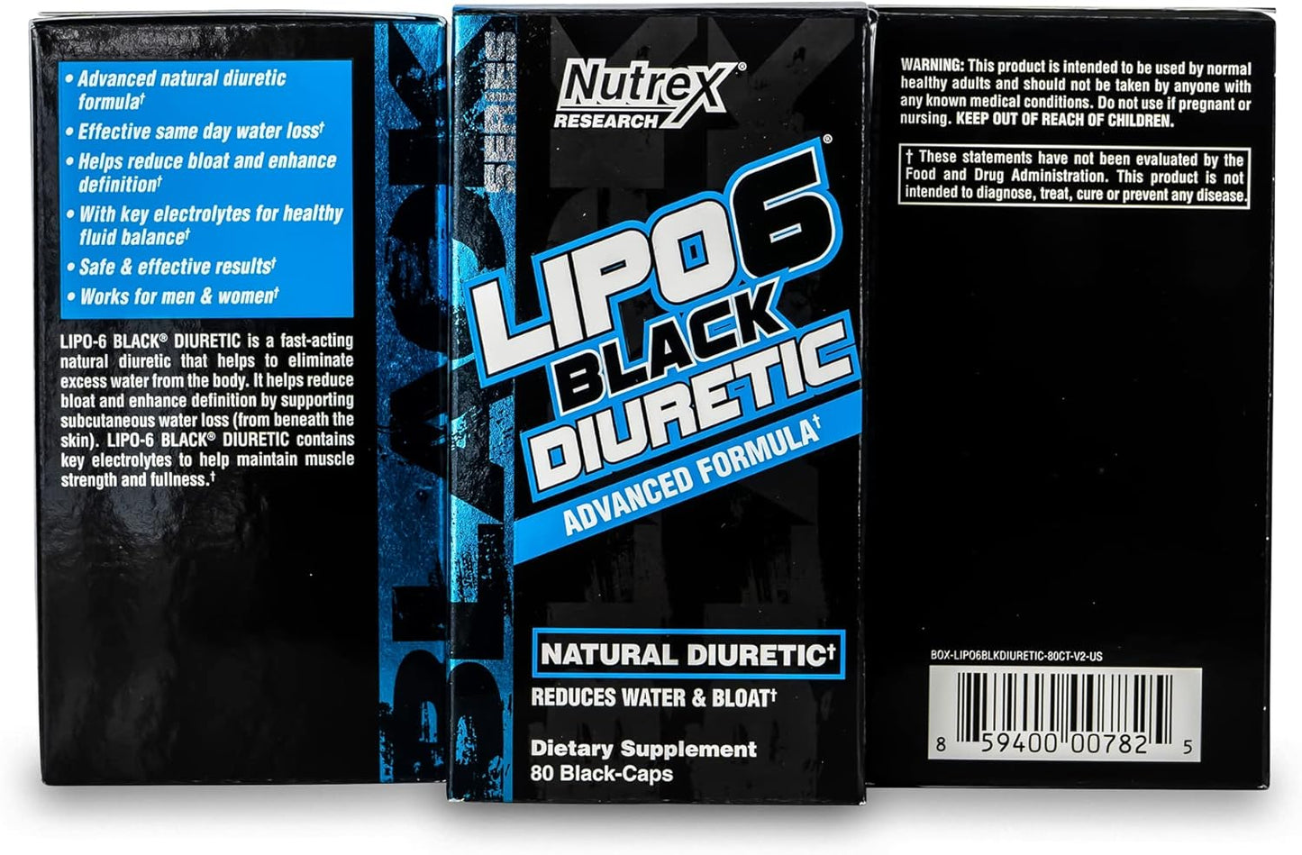 Nutrex Research Lipo 6 Black Diuretic Water Pills (80 Caps) - Reduce Bloat & Water Weight, Enhance Muscle Definition - Bloating Relief & Water Retention Pills