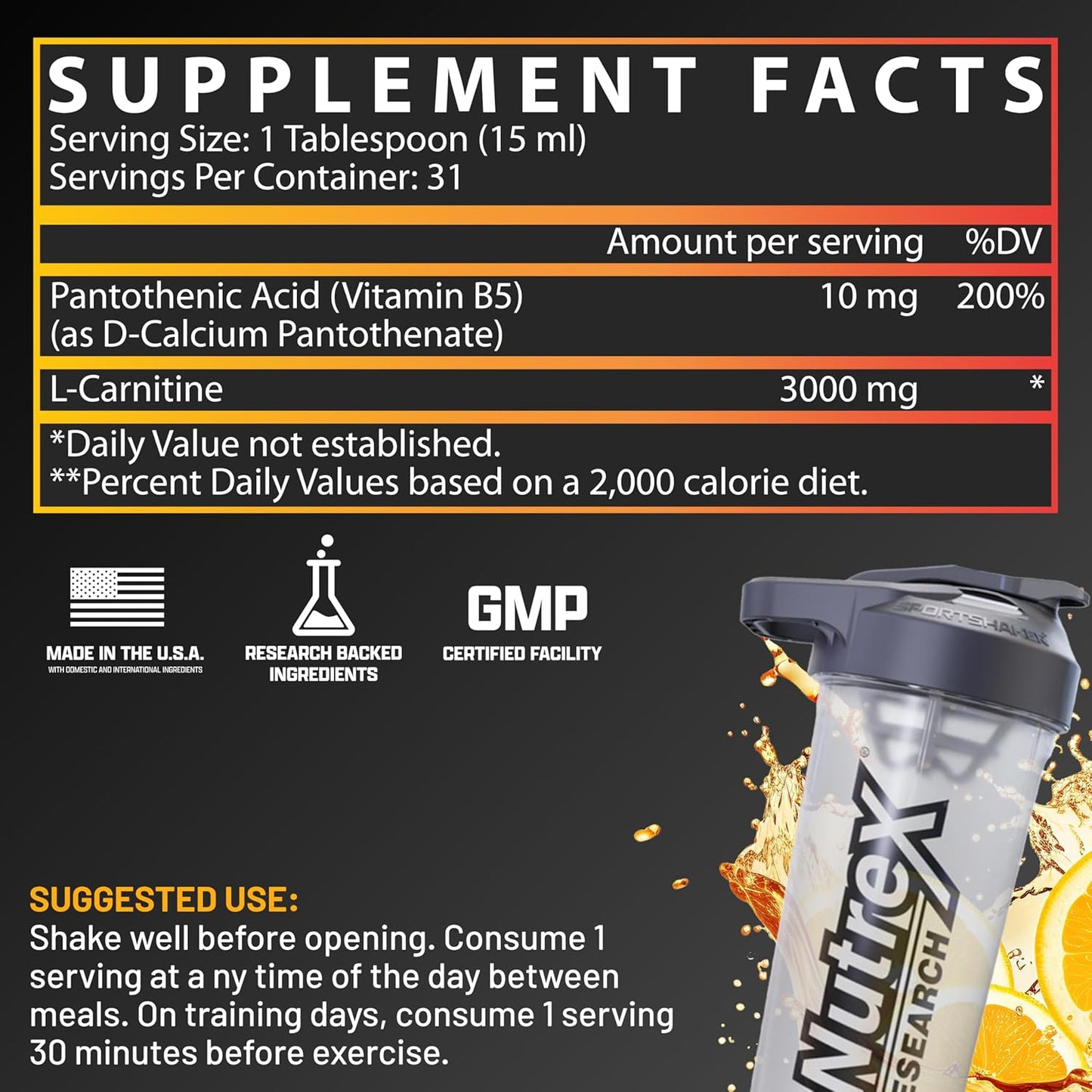 Nutrex Research Liquid Carnitine 3000 | Premium Fat Loss Support Supplement | Orange Mango Flavor | 16 Fl Oz Bottle