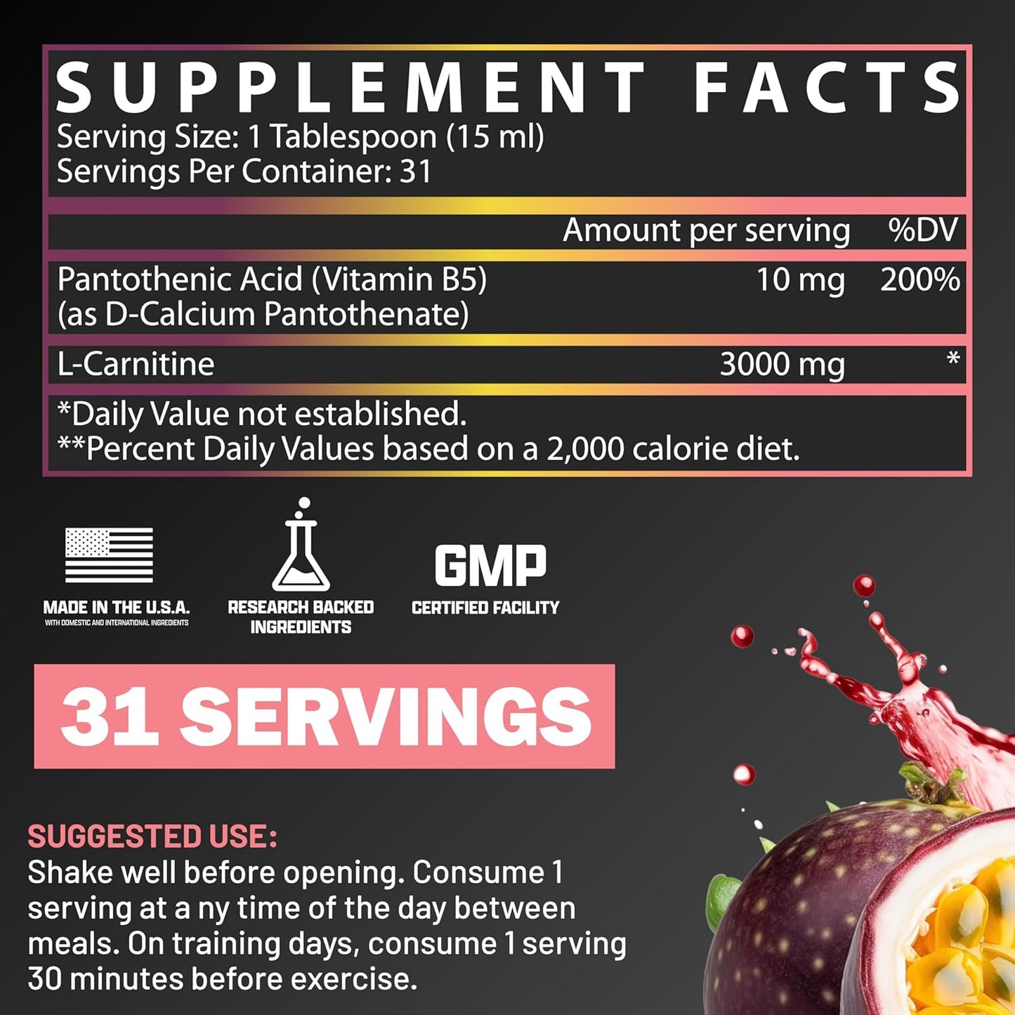 Nutrex Research Liquid Carnitine 3000 | Premium Passionfruit Guava Flavored Stimulant-Free Liquid Carnitine
