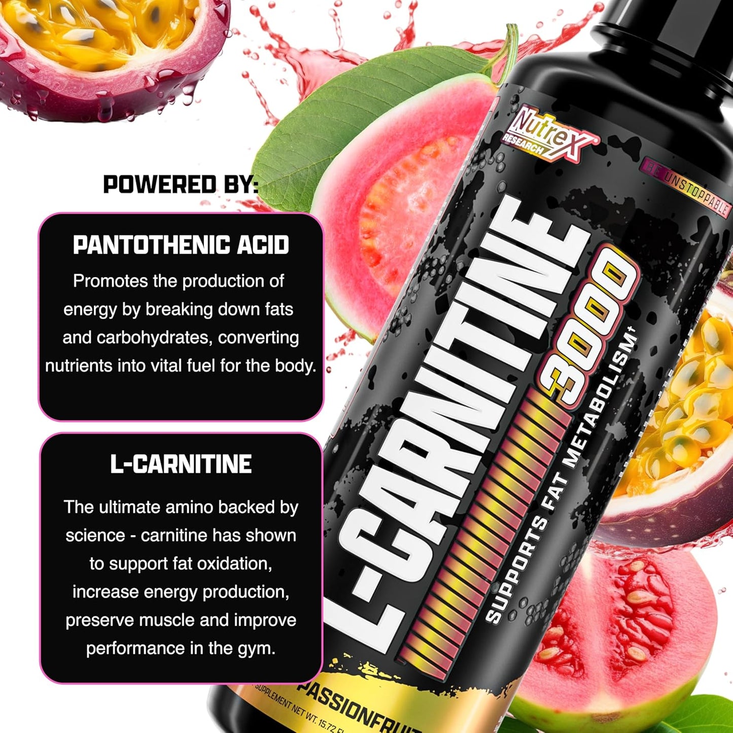 Nutrex Research Liquid Carnitine 3000 | Premium Passionfruit Guava Flavored Stimulant-Free Liquid Carnitine