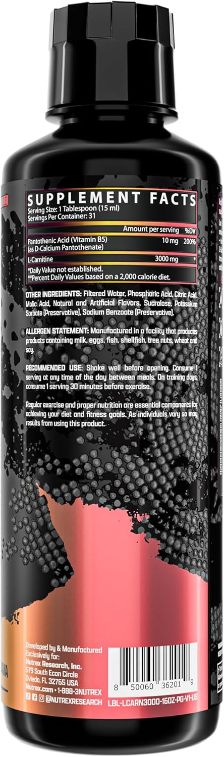 Nutrex Research Liquid Carnitine 3000 | Premium Passionfruit Guava Flavored Stimulant-Free Liquid Carnitine