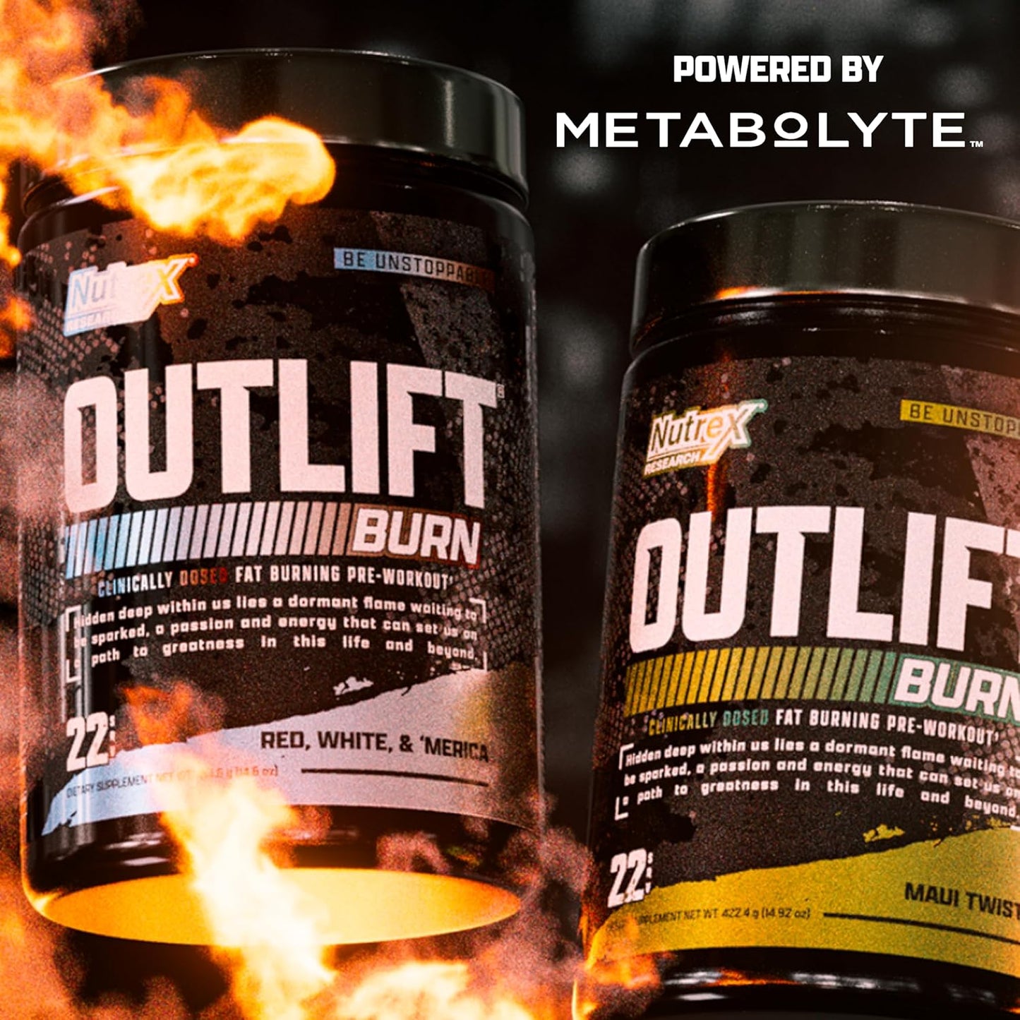 Nutrex Research Outlift Burn Pre Workout Powder, 2-in-1 Performance & Shredding Supplement with Metabolyte and GBBGO (22 Servings, Red White Merica)