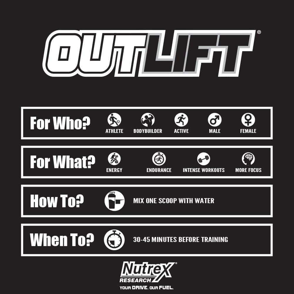 Nutrex Research Outlift Miami Vice Pre Workout Powder - Clinically Dosed Supplement for Energy, Pumps, Citrulline, BCAA, Creatine, Beta-Alanine - 20 Servings for Men and Women