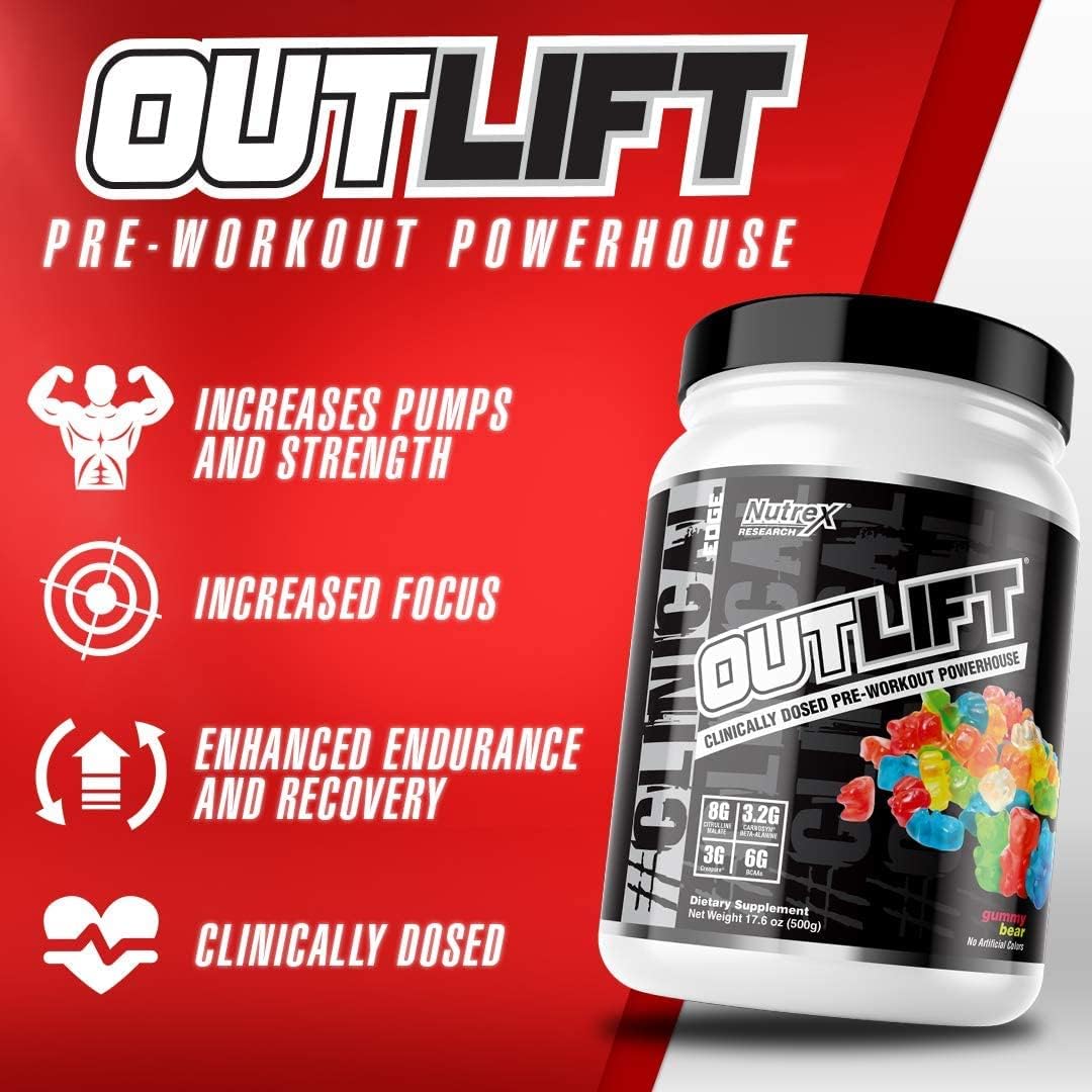 Nutrex Research Outlift Miami Vice Pre Workout Powder - Clinically Dosed Supplement for Energy, Pumps, Citrulline, BCAA, Creatine, Beta-Alanine - 20 Servings for Men and Women