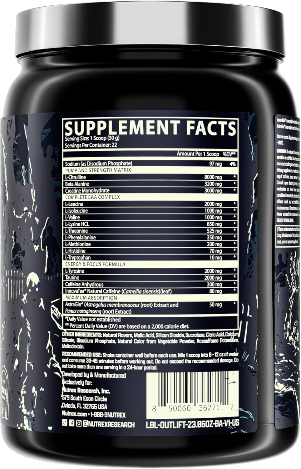 Nutrex Research Outlift Pre Workout Powder with Creatine, Citrulline, EAA - Energy & Performance Supplement (22 Servings, Berried Alive)
