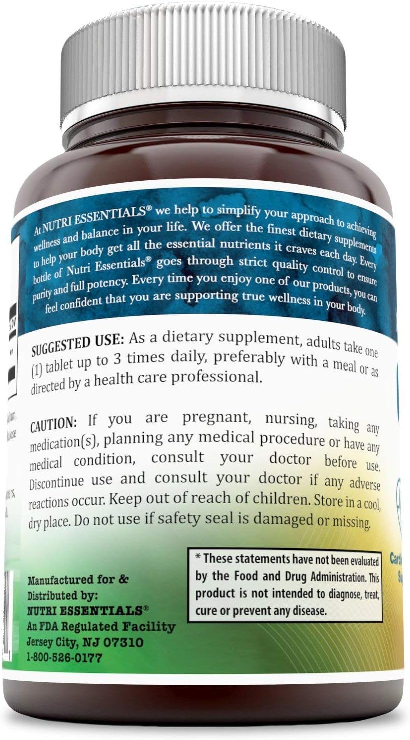 Nutri Essentials L-Arginine 1000mg Tablets - Cardiovascular & Immune Support - Blood Circulation Boost - 120 Count