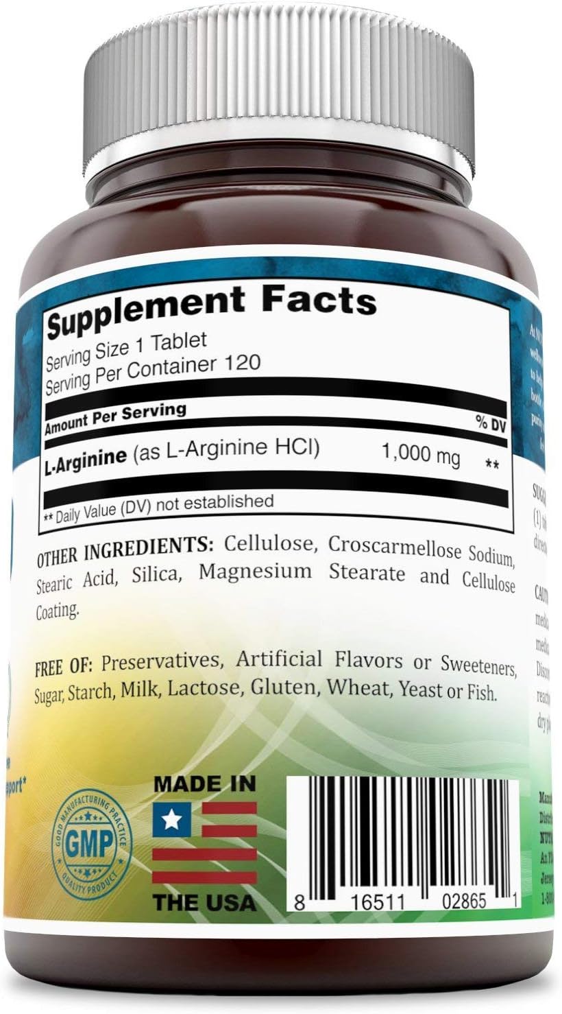 Nutri Essentials L-Arginine 1000mg Tablets - Cardiovascular & Immune Support - Blood Circulation Boost - 120 Count