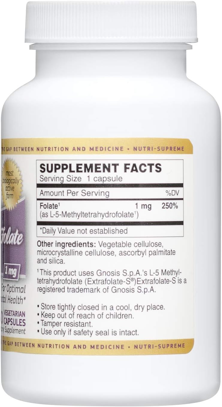 Nutri Supreme Advanced Methyl Folate (5-MTHF) 1mg - 60 Count - High-Quality Nutritional Supplement
