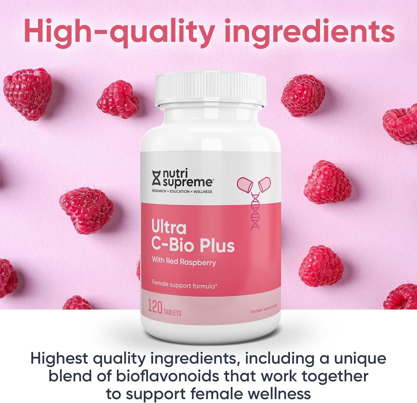 Nutri Supreme Ultra C-Bio Plus - Female Support Formula with Red Raspberry, Vitamin C, Bioflavonoids - 120 Tablets, Vegetarian, Kosher