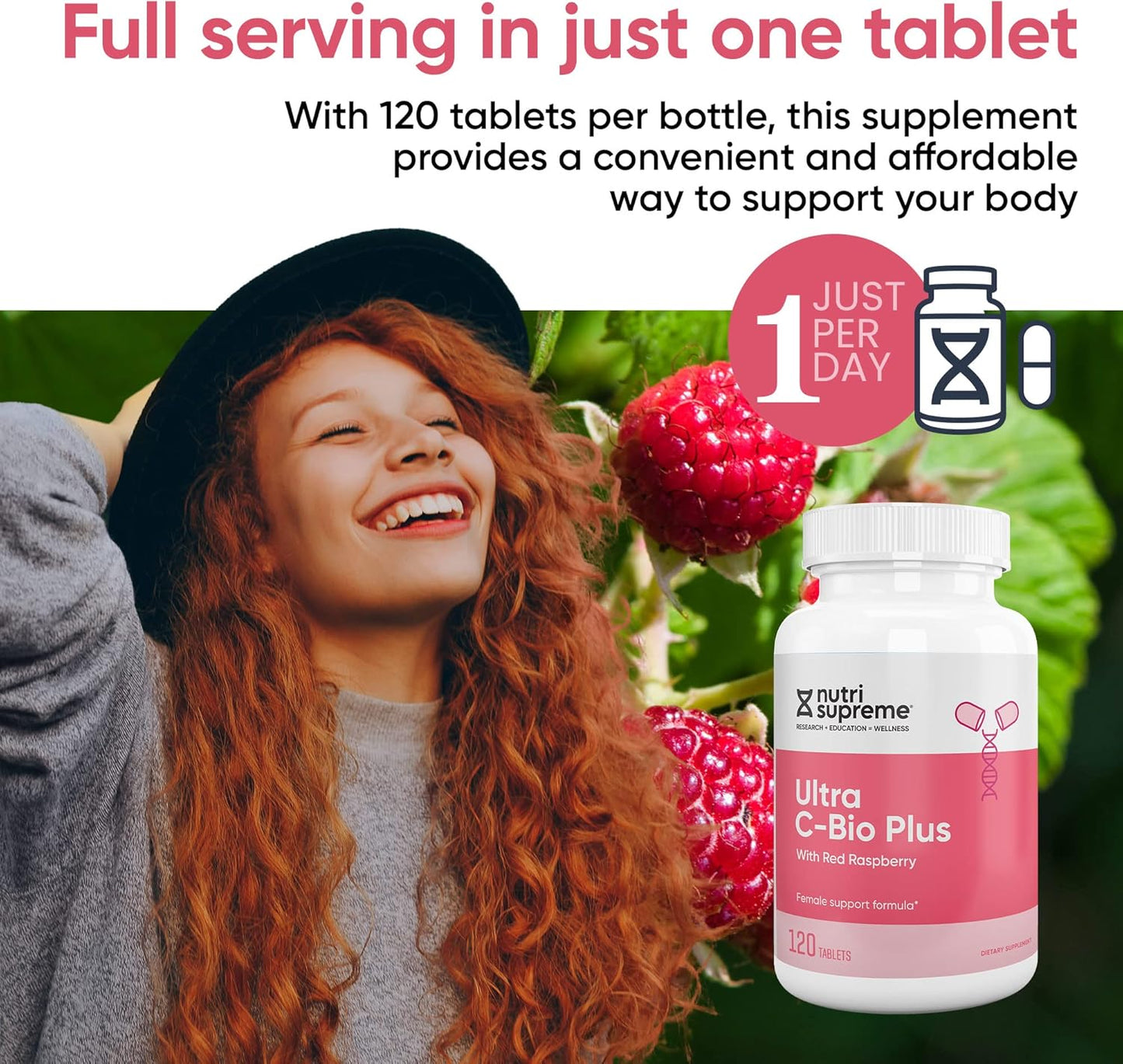 Nutri Supreme Ultra C-Bio Plus - Female Support Formula with Red Raspberry, Vitamin C, Bioflavonoids - 120 Tablets, Vegetarian, Kosher