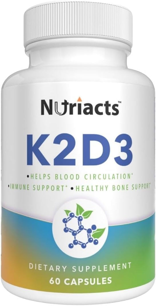 Nutriacts Vitamin D3 K2 with Calcium & BioPerine Capsules - Bone Health & Cardio Support - Non-GMO & Sugar Free