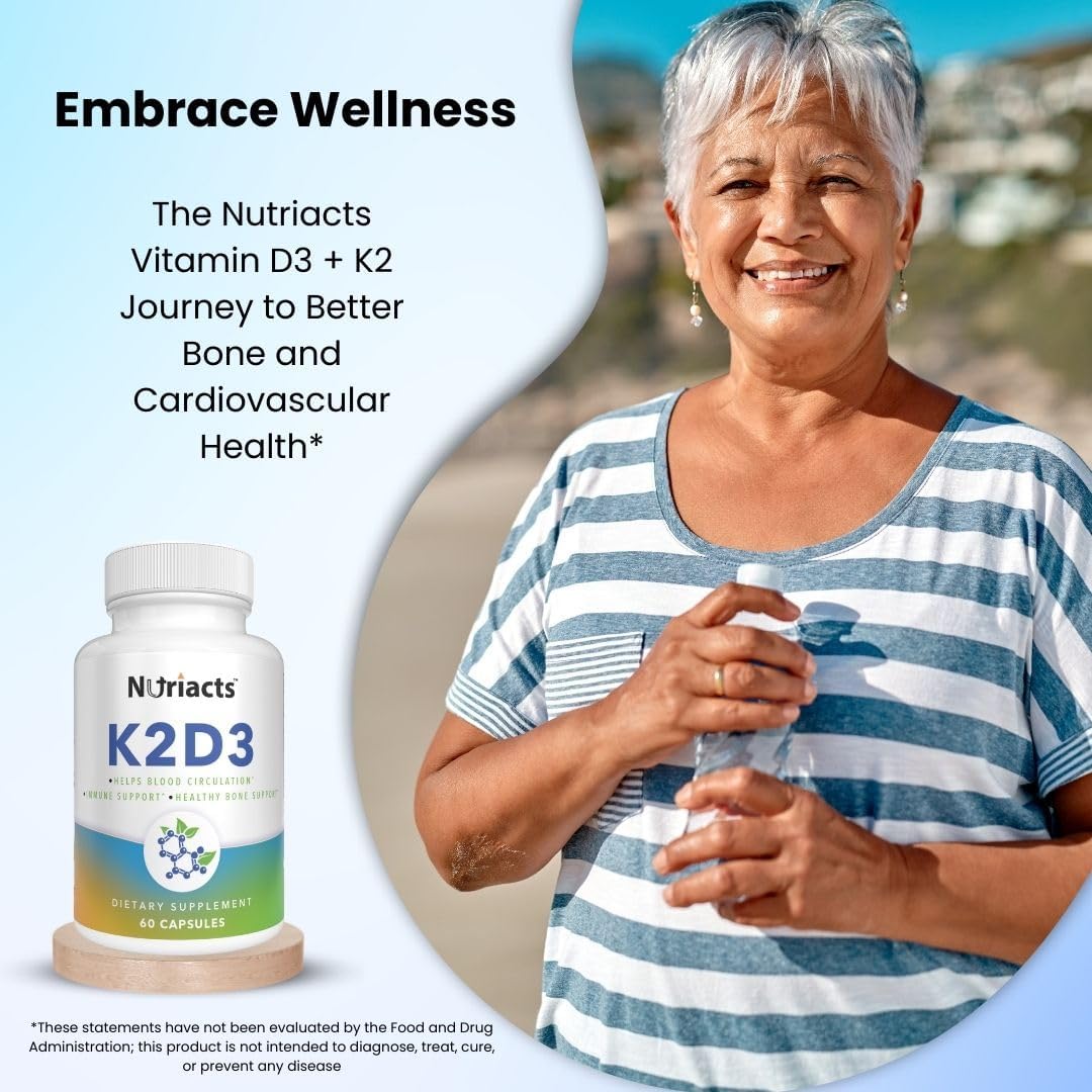 Nutriacts Vitamin D3 K2 with Calcium & BioPerine Capsules - Bone Health & Cardio Support - Non-GMO & Sugar Free