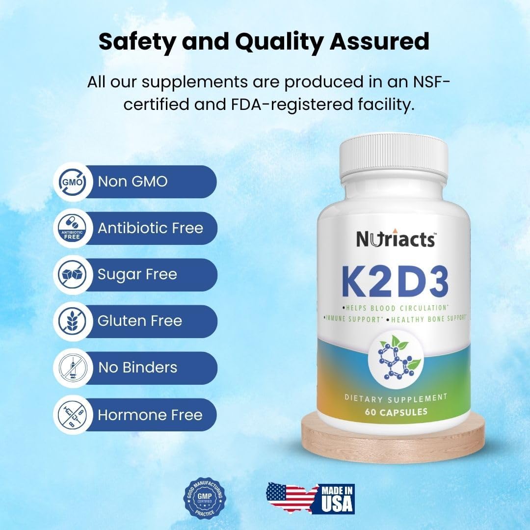 Nutriacts Vitamin D3 K2 with Calcium & BioPerine Capsules - Bone Health & Cardio Support - Non-GMO & Sugar Free