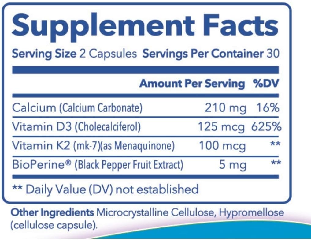 Nutriacts Vitamin D3 K2 with Calcium & BioPerine Capsules - Bone Health & Cardio Support - Non-GMO & Sugar Free