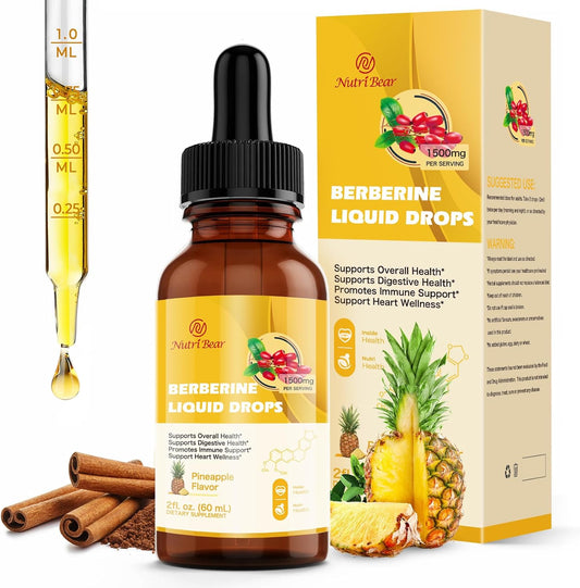 Nutribear Berberine Liquid Drops Supplement: AMPK Activator with Ceylon Cinnamon & Turmeric, Vegan Immune & Digestive Support