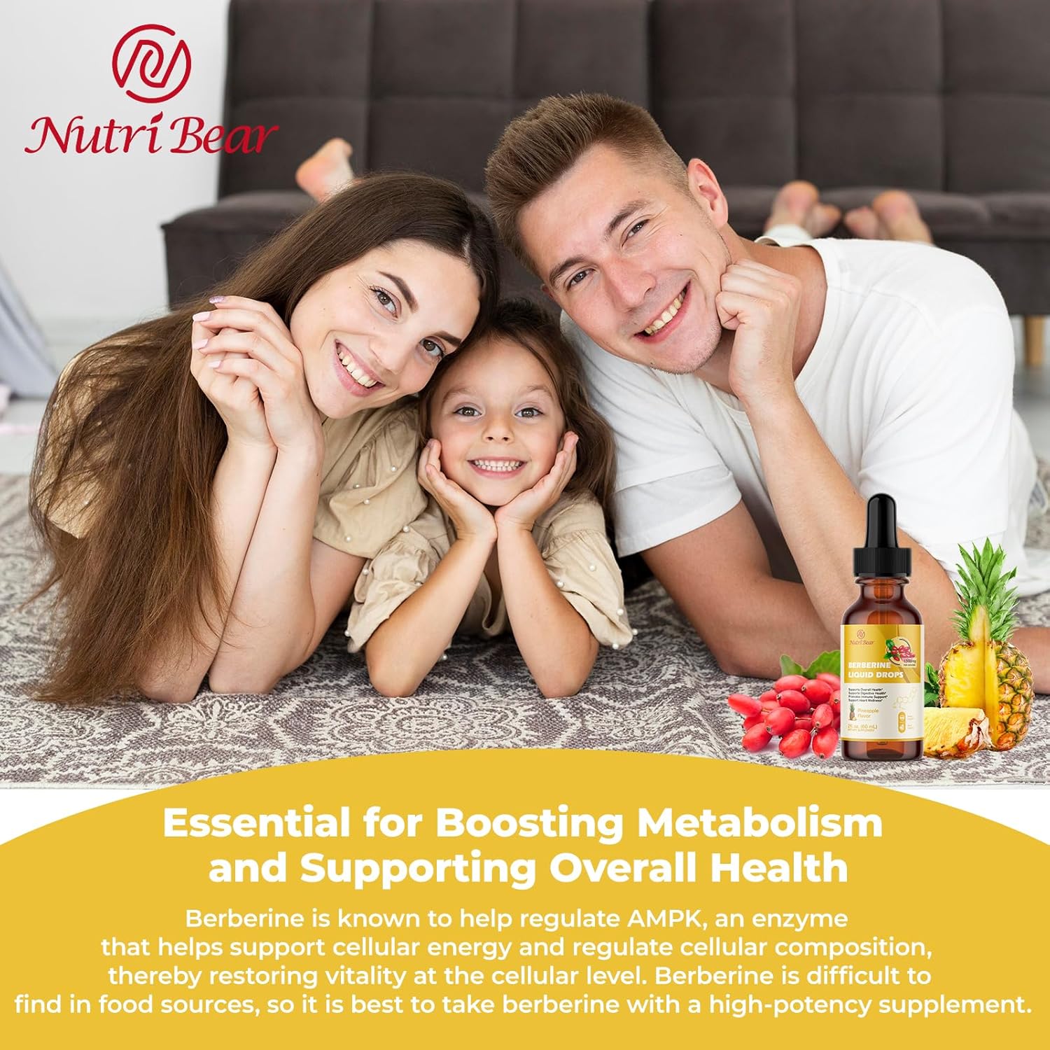 Nutribear Berberine Liquid Drops Supplement: AMPK Activator with Ceylon Cinnamon & Turmeric, Vegan Immune & Digestive Support