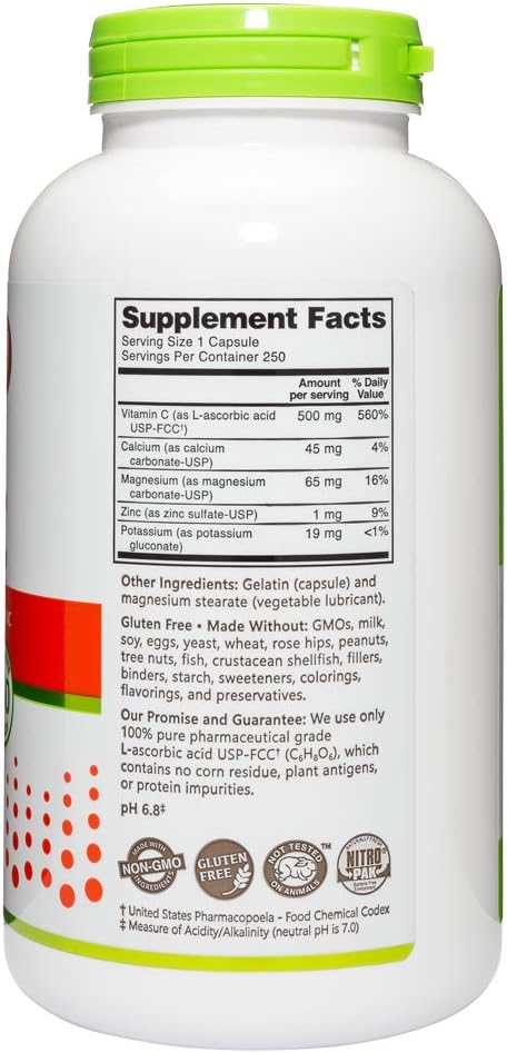 NutriBiotic Buffered Vitamin C Capsules - 500mg, 250 Count | Pharmaceutical Grade with Essential Minerals for Antioxidant & Collagen Boost | Non-GMO & Gluten-Free