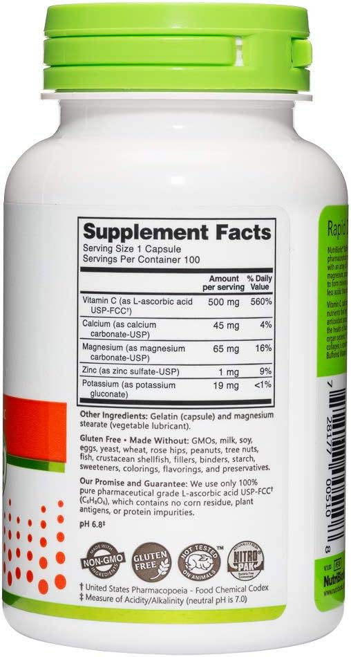 NutriBiotic Buffered Vitamin C Capsules - 500mg | Pharmaceutical Grade with Calcium, Magnesium, Potassium, Zinc | Antioxidant & Collagen Booster | Non-GMO, Gluten-Free