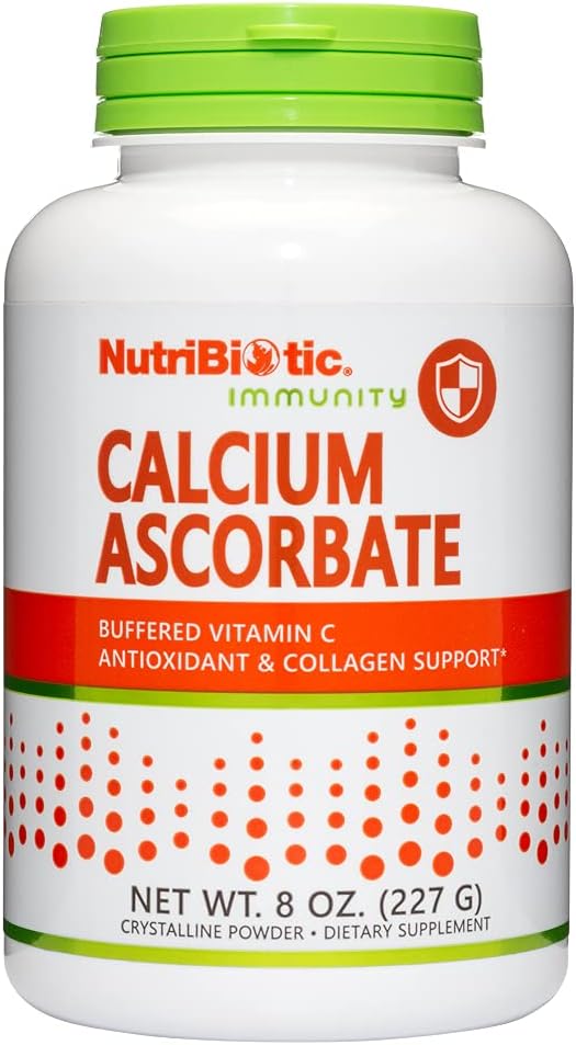 NutriBiotic Calcium Ascorbate Vitamin C Powder 8 Oz - Antioxidant & Collagen Supplement with Calcium - Non Acidic & Digestion Friendly - Gluten & GMO Free