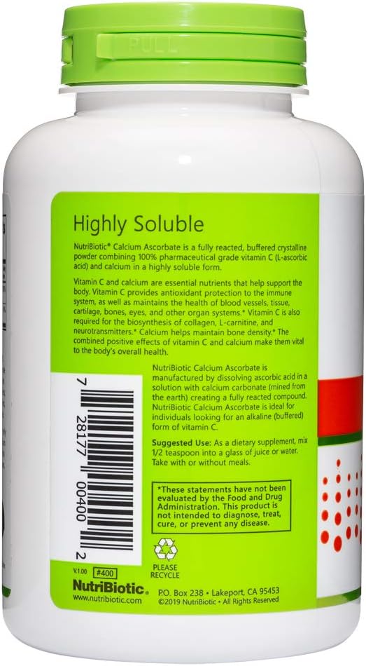 NutriBiotic Calcium Ascorbate Vitamin C Powder 8 Oz - Antioxidant & Collagen Supplement with Calcium - Non Acidic & Digestion Friendly - Gluten & GMO Free