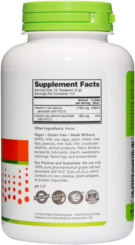 NutriBiotic Calcium Ascorbate Vitamin C Powder 8 Oz - Antioxidant & Collagen Supplement with Calcium - Non Acidic & Digestion Friendly - Gluten & GMO Free