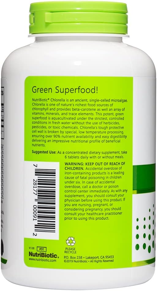 NutriBiotic Chlorella Super Green Food Tablets - 500mg, 300 Tabs - Broken Cell Wall Microalgae with Chlorophyll, Vitamins, Minerals - Vegan & Non-GMO