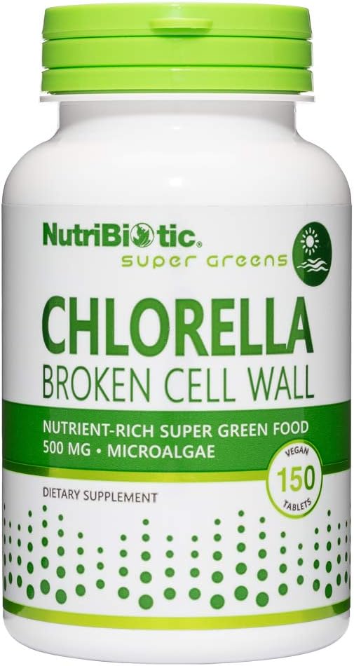 NutriBiotic Chlorella Super Green Food Tablets - Broken Cell Wall Microalgae Superfood with Vitamins & Minerals - Vegan & Non-GMO