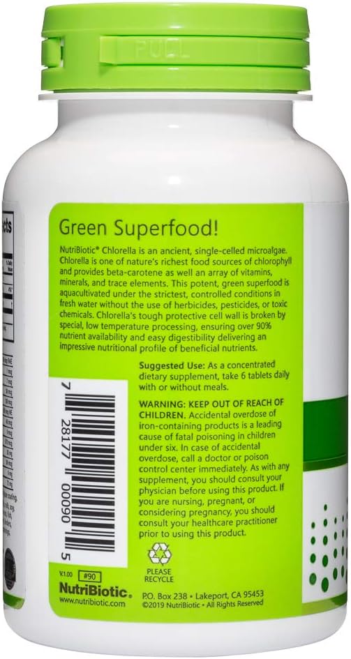 NutriBiotic Chlorella Super Green Food Tablets - Broken Cell Wall Microalgae Superfood with Vitamins & Minerals - Vegan & Non-GMO