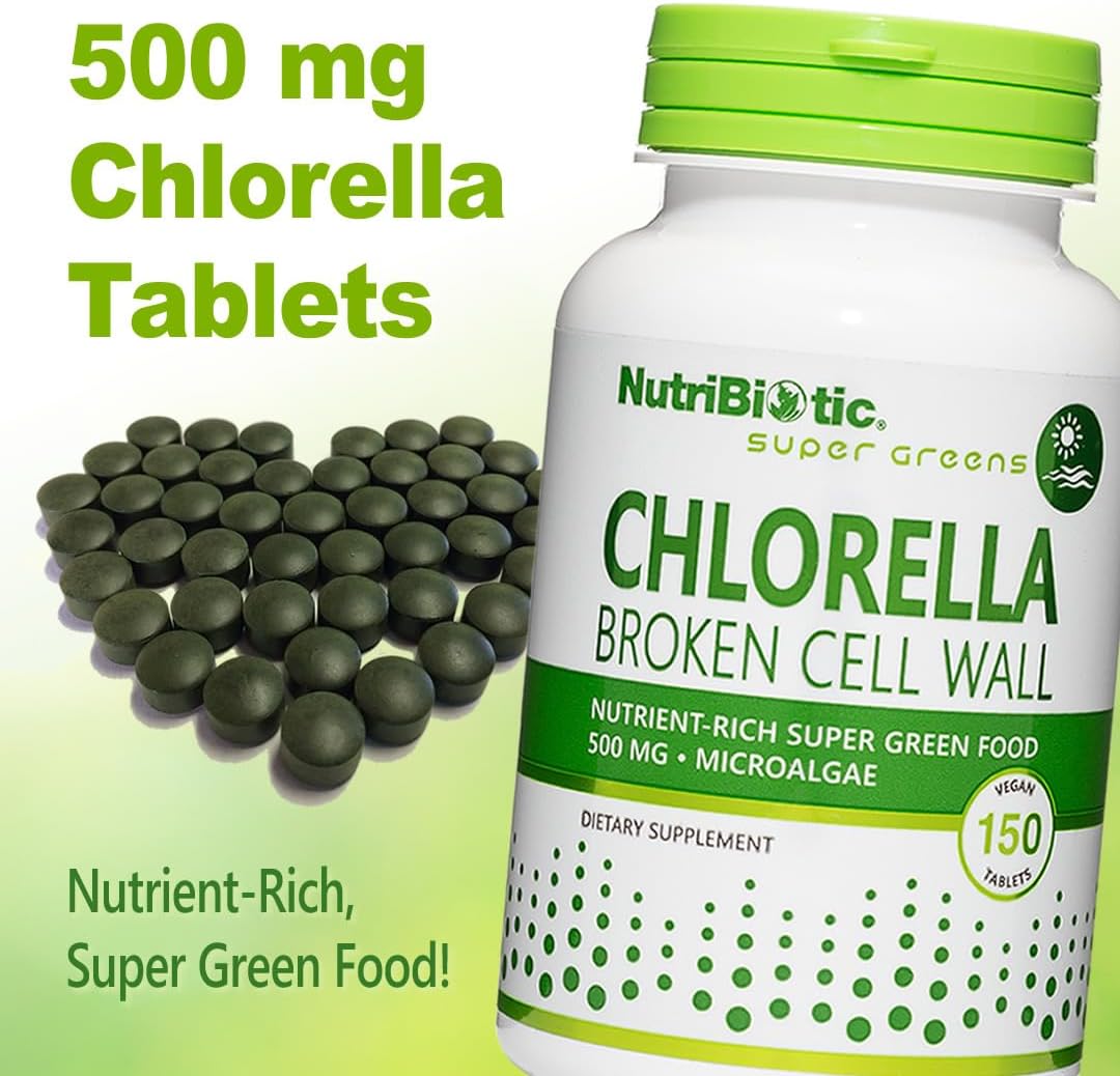 NutriBiotic Chlorella Super Green Food Tablets - Broken Cell Wall Microalgae Superfood with Vitamins & Minerals - Vegan & Non-GMO