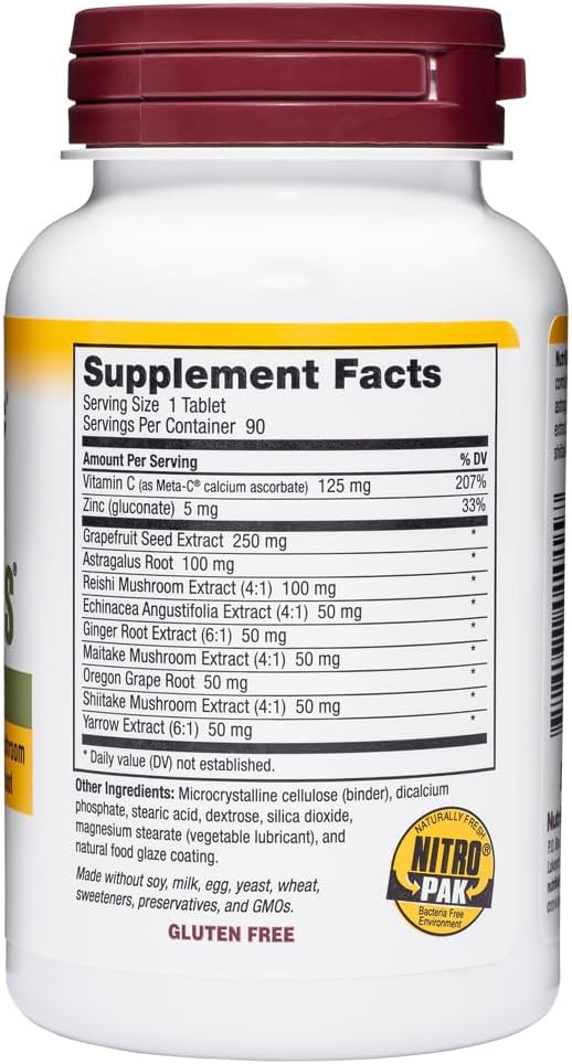 NutriBiotic DefensePlus 90 Tablets - Immune Support with Vitamin C, Zinc, Grapefruit Seed Extract, Echinacea, Astragalus Root, Mushrooms - Vegan & Gluten-Free