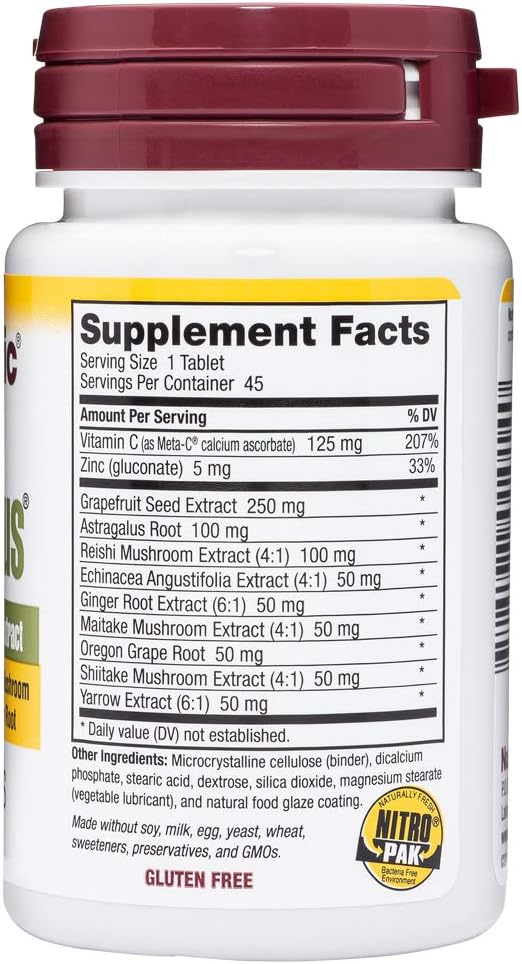 NutriBiotic DefensePlus Tablets - 11-in-1 Immune Support with Vitamin C, Zinc, Echinacea, Astragalus, and Mushrooms - Vegan & Gluten-Free - BoostGo Australia