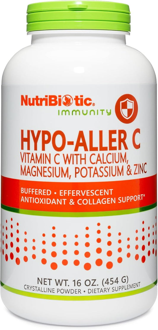 NutriBiotic Hypo-Aller C Powder | 16 Oz Vitamin C & Minerals Supplement | 1300 Mg Antioxidant & Collagen Support | Buffered with Calcium, Magnesium, Zinc, & Potassium | Gluten & GMO Free