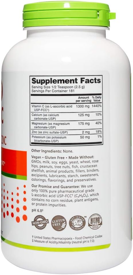 NutriBiotic Hypo-Aller C Powder | 16 Oz Vitamin C & Minerals Supplement | 1300 Mg Antioxidant & Collagen Support | Buffered with Calcium, Magnesium, Zinc, & Potassium | Gluten & GMO Free