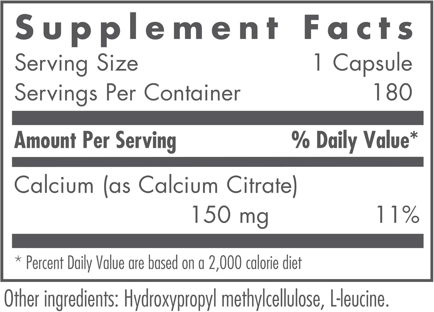 Nutricology Calcium Citrate Supplement - 150mg Vegetarian Capsules for Bone Strength and Absorption - 180 Count