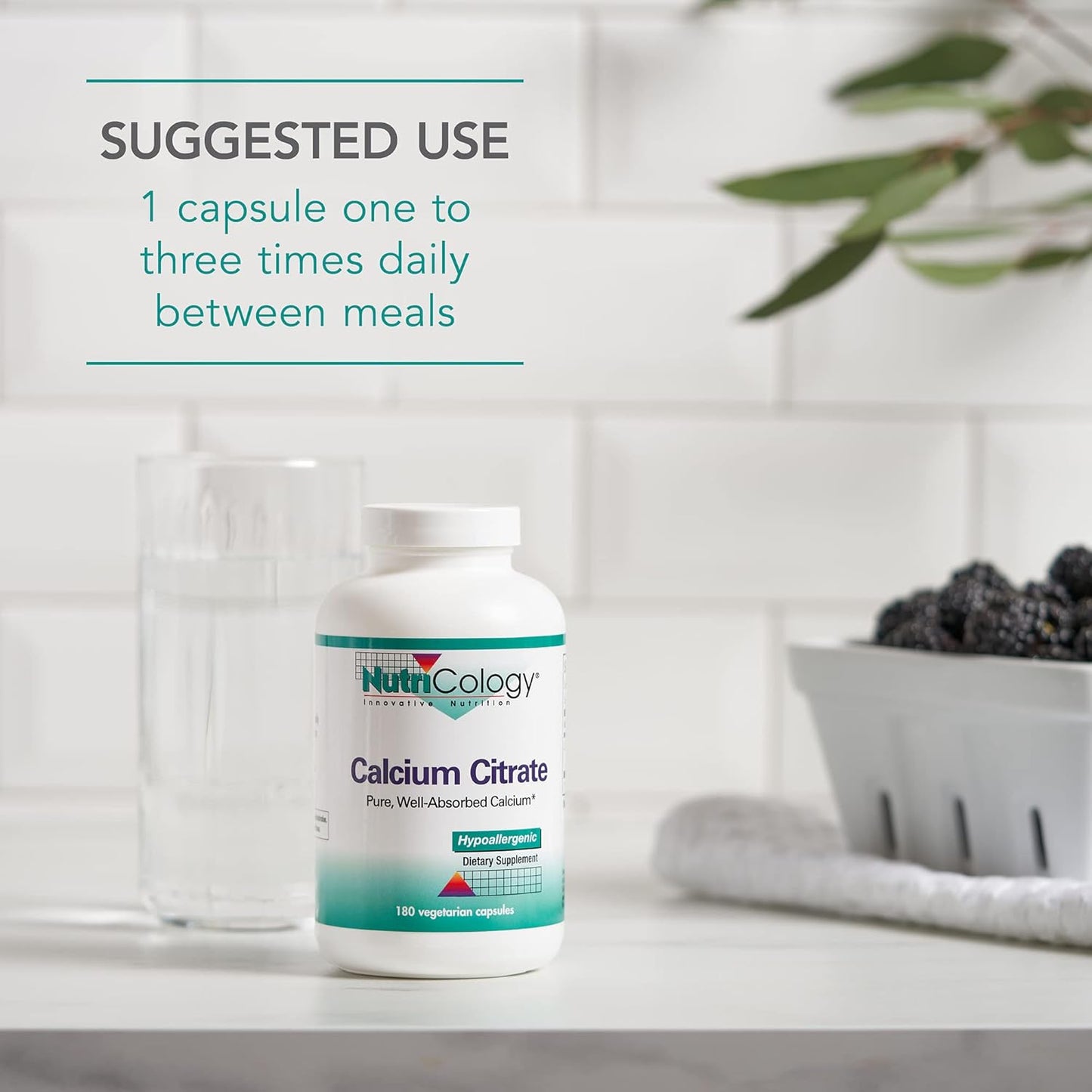 Nutricology Calcium Citrate Supplement - 150mg Vegetarian Capsules for Bone Strength and Absorption - 180 Count