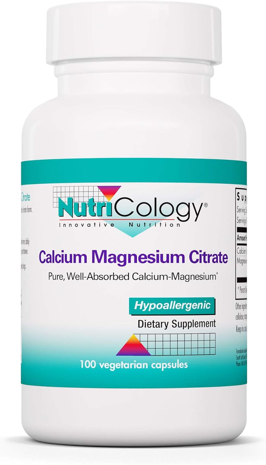 Nutricology Calcium Magnesium Citrate Supplement - 100 Vegetarian Capsules for Bone Health - Pure & Well-Absorbed Calcium Citrate Formula