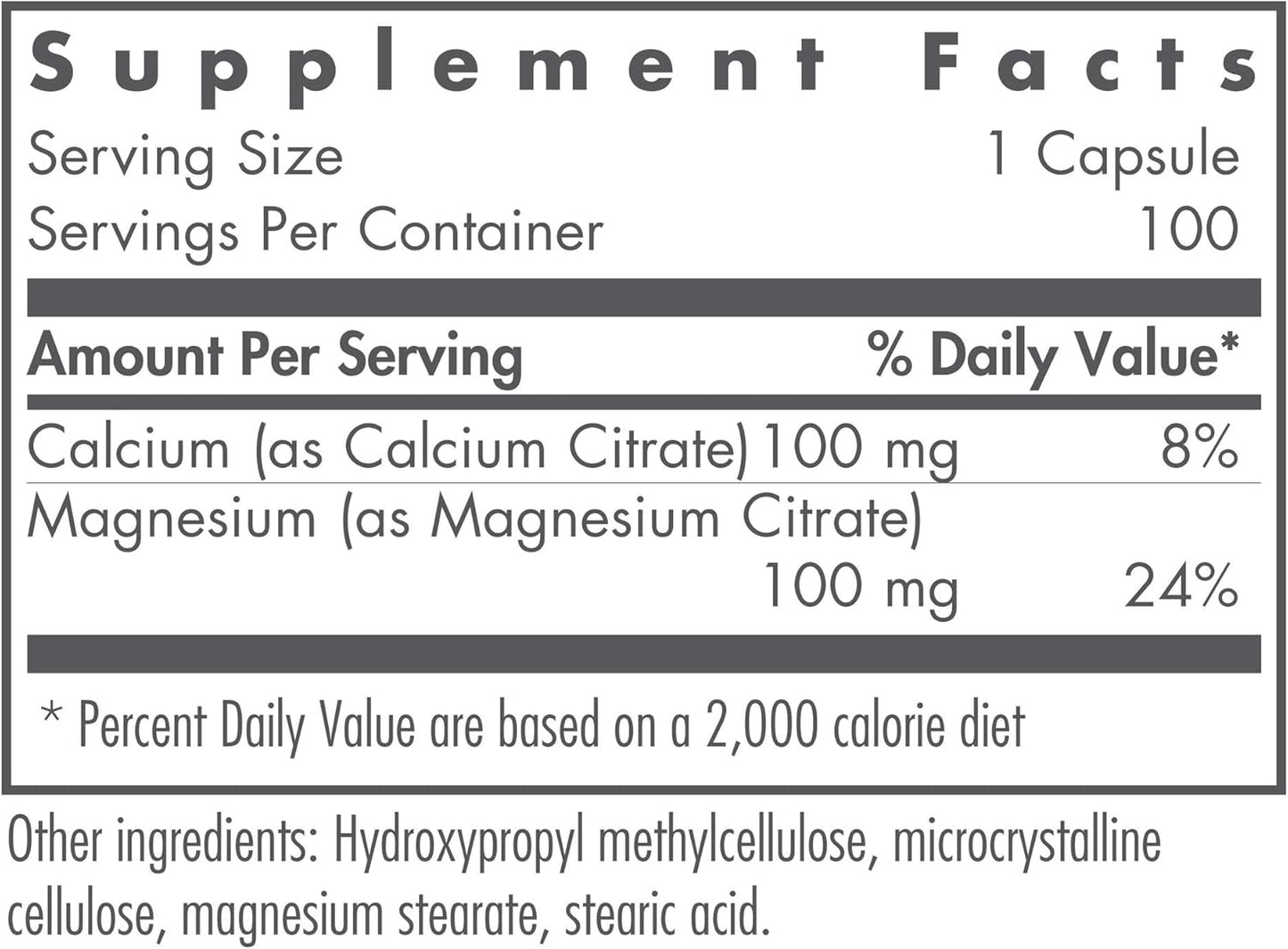Nutricology Calcium Magnesium Citrate Supplement - 100 Vegetarian Capsules for Bone Health - Pure & Well-Absorbed Calcium Citrate Formula