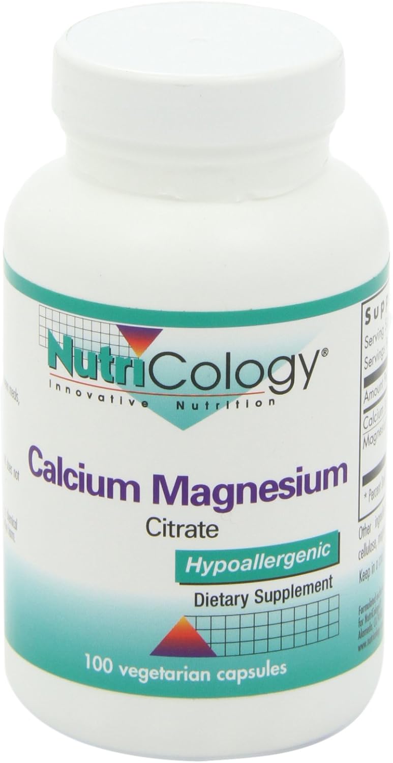 Nutricology Calcium Magnesium Citrate Supplement - 100 Vegetarian Capsules for Bone Health - Pure & Well-Absorbed Calcium Citrate Formula