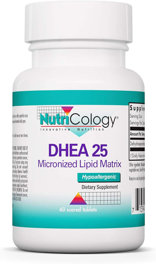 NutriCology DHEA 25mg Supplement - Hormone Support for Women & Men - Hypoallergenic Soy-Free Tablets (60 Count)