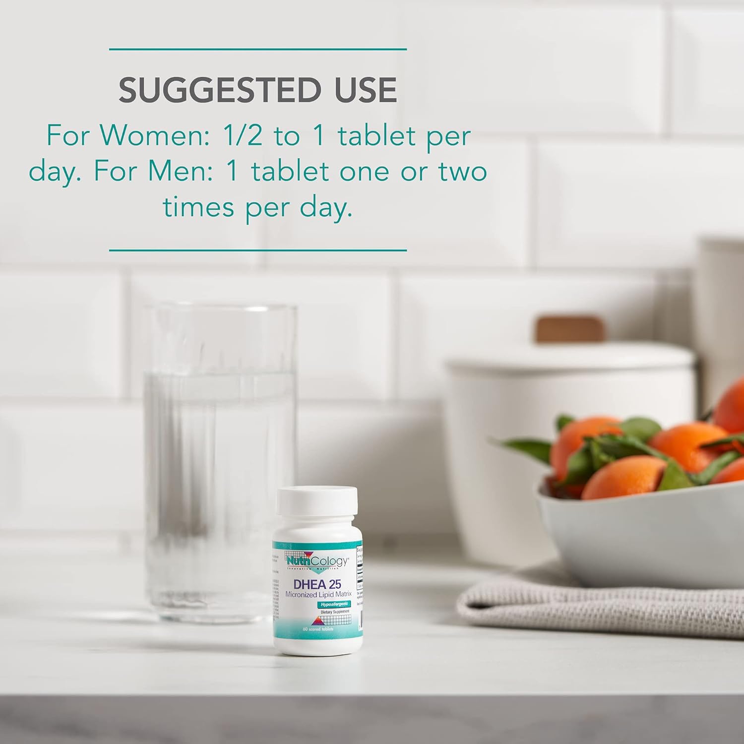 NutriCology DHEA 25mg Supplement - Hormone Support for Women & Men - Hypoallergenic Soy-Free Tablets (60 Count)